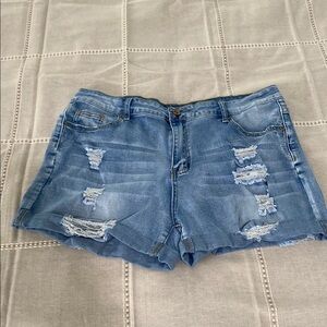 Trendy Blue Distressed Jean Shorts